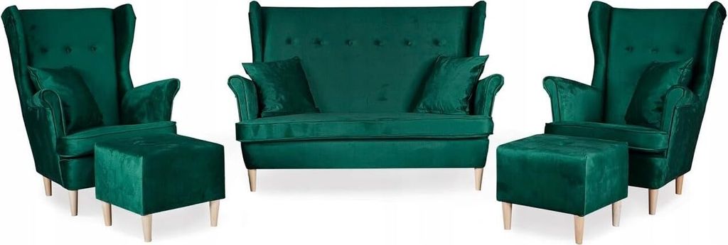 Family Meble Set aus Sofa + 2 Sessel + 2 Hocker Ari II 2-Sitzer Sofa Couch Freistehendes Lounge Sofa Bequem zum Entspannen Wohnzimmer Büro (MONOLI...