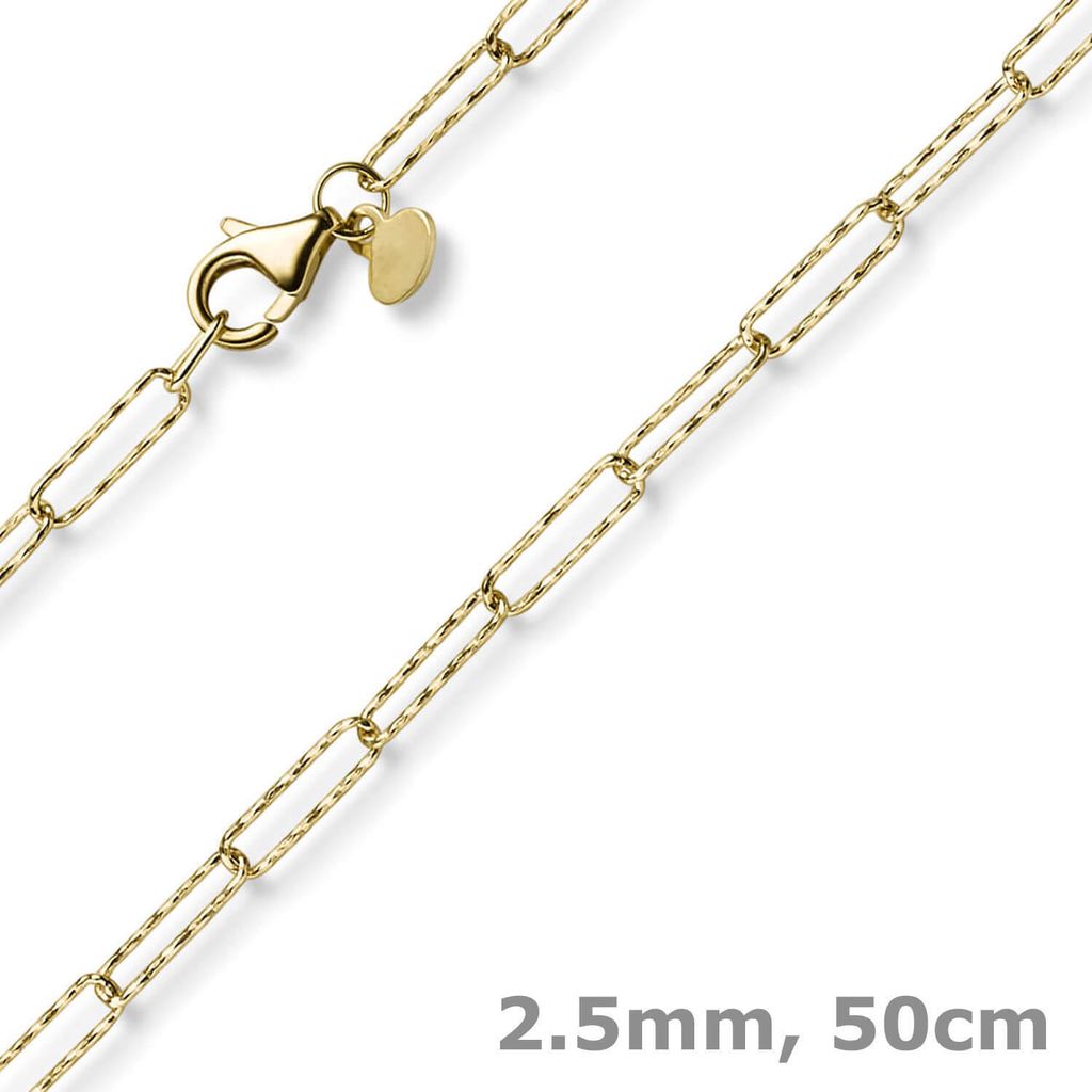 2-5mm-Paper-Clip-Kette-aus-585-Gelbgold-strukturiert-50cm