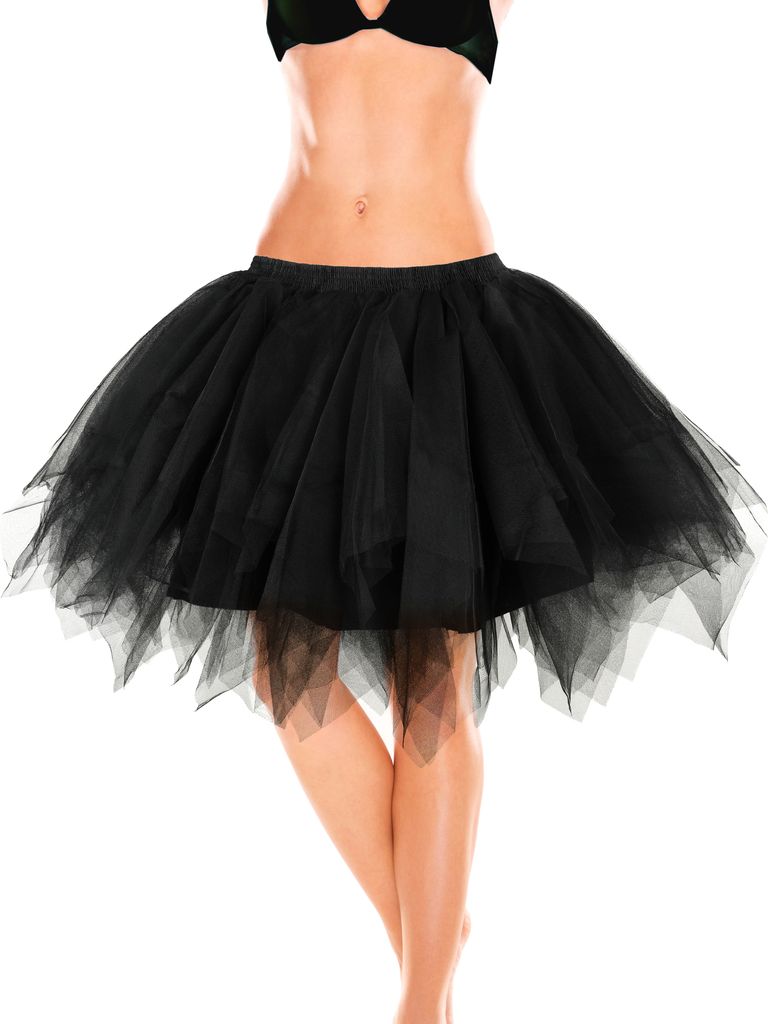 KarneLux Damen Tüllrock Schwarz Größe XL - Kurzes Tütü als Petticoat, Mini Rock, Tutu oder Unterrock für Kostüme zu Karneval, Tanzen, Ballet...