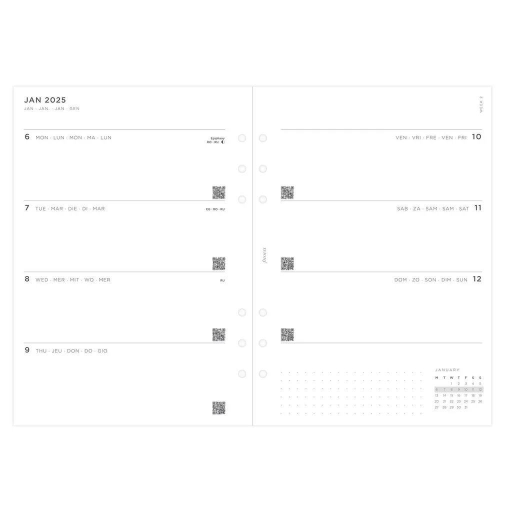 Refill Filofax 2025 A5 1 Settimana 2 Pagine | Agenda Professionale 25-68590 - 2