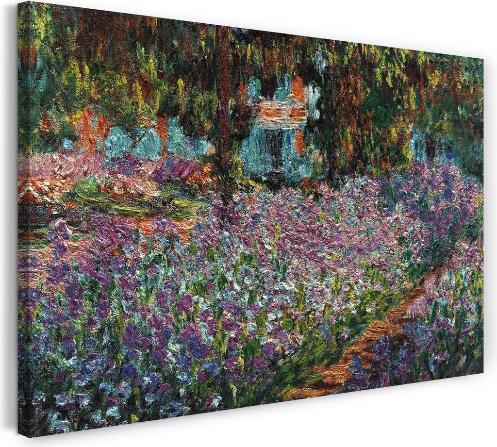 Leinwandbild (60x40cm): Claude Monet - Des Künstlers Garten Schwertlilien, echter Holz-Keilrahmen inkl. Aufhänger, handgefertigt in Deutschland