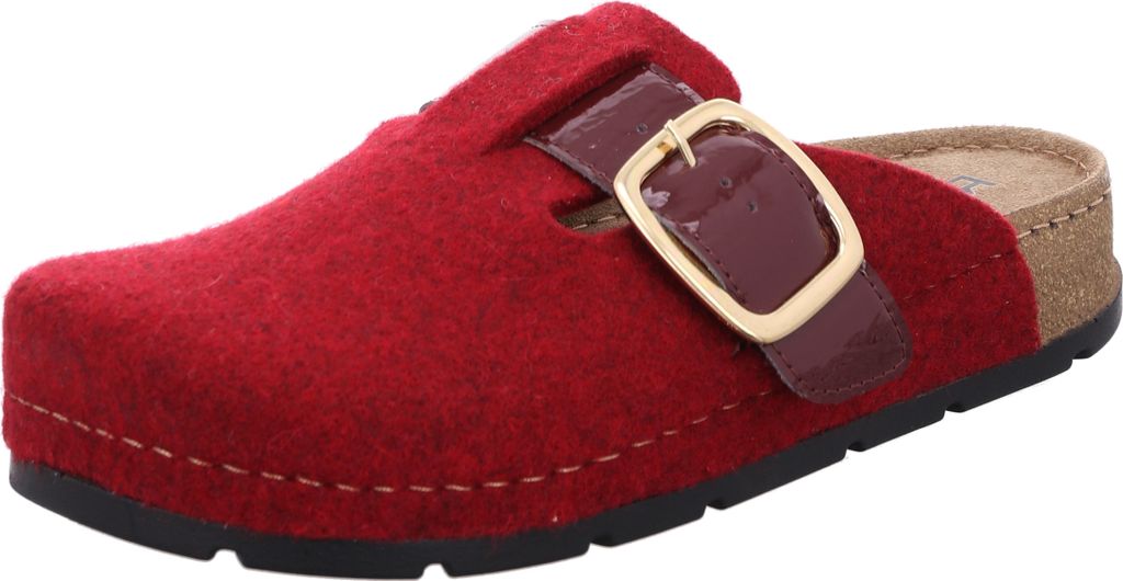 Rohde Damen Pantoffel Hausschuh Filz Clog Schnalle Memoryfußbett D.Soave 6012, Größe:37 EU, Farbe:Rot