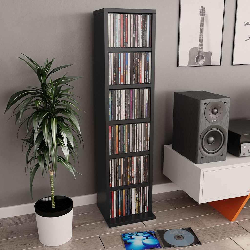 vidaXL CD-Schrank Schwarz 21x20x88 cm Holzwerkstoff Produktbild 