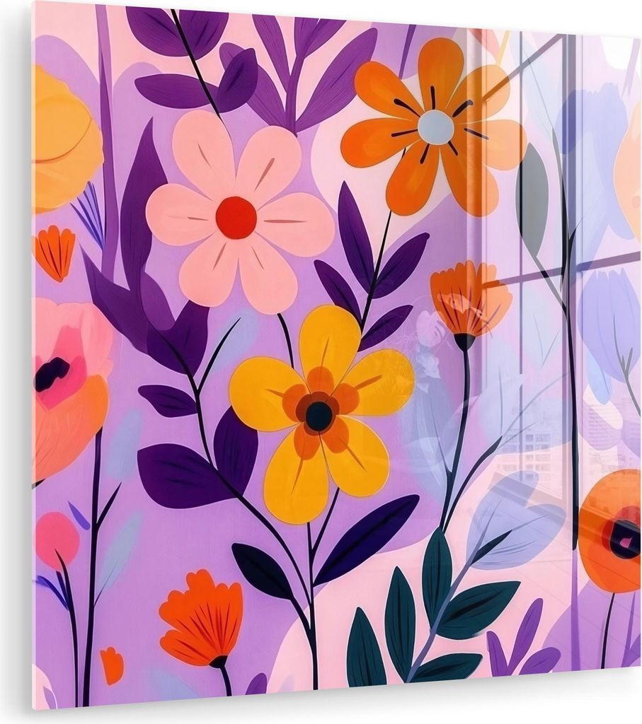 MuchoWow Glasbilder - Bilder auf Wandbild - Foto auf Glas Blumen - Bunt - Blätter 30x30 cm Wanddekoration aus Glas - Acrylglasbild - Acrylbilder
