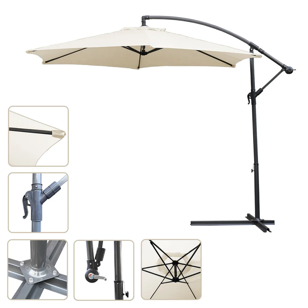 Yakimz Ombrellone a Sbalzo 350cm Beige - Parasole Giardino Decentrato
