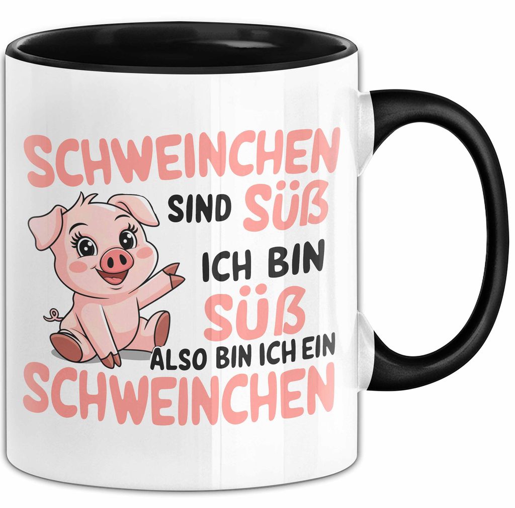 Schweinebauer Schweine Tier Tasse Geschenk Lustige Geschenkidee Spruch Schweinchen Sind Süß Ich Bin Süß Also Bin Ich Ein Schweinchen (Schwarz)