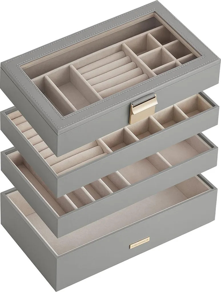 Scatola Portagioie con Coperchio in Vetro: Idea Regalo Grigio Tortora