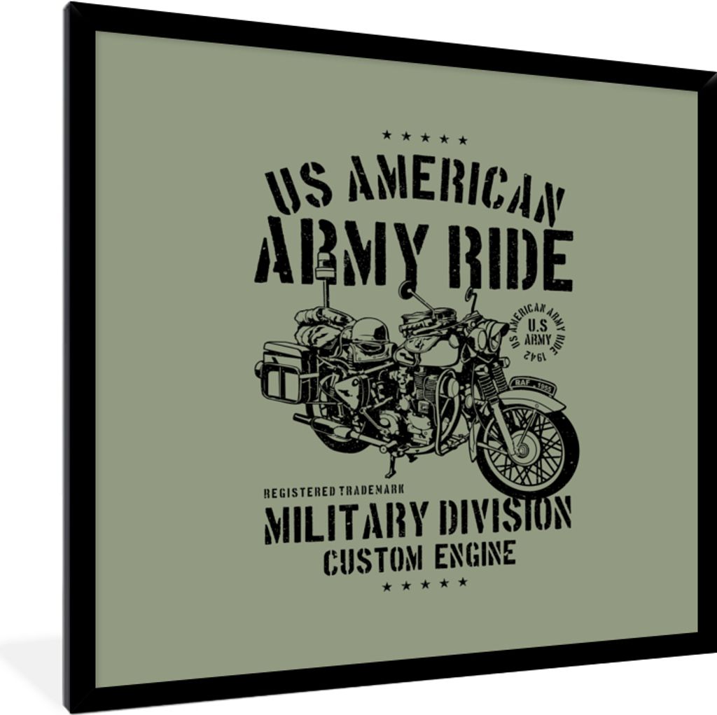 MuchoWow MuchoWow Gerahmtes Poster Mancave - Motorrad - Amerika - Oldtimer 40x40 cm - Poster mit zchwarzem Bilderrahmen - Mit Rahmen - Wanddeko...