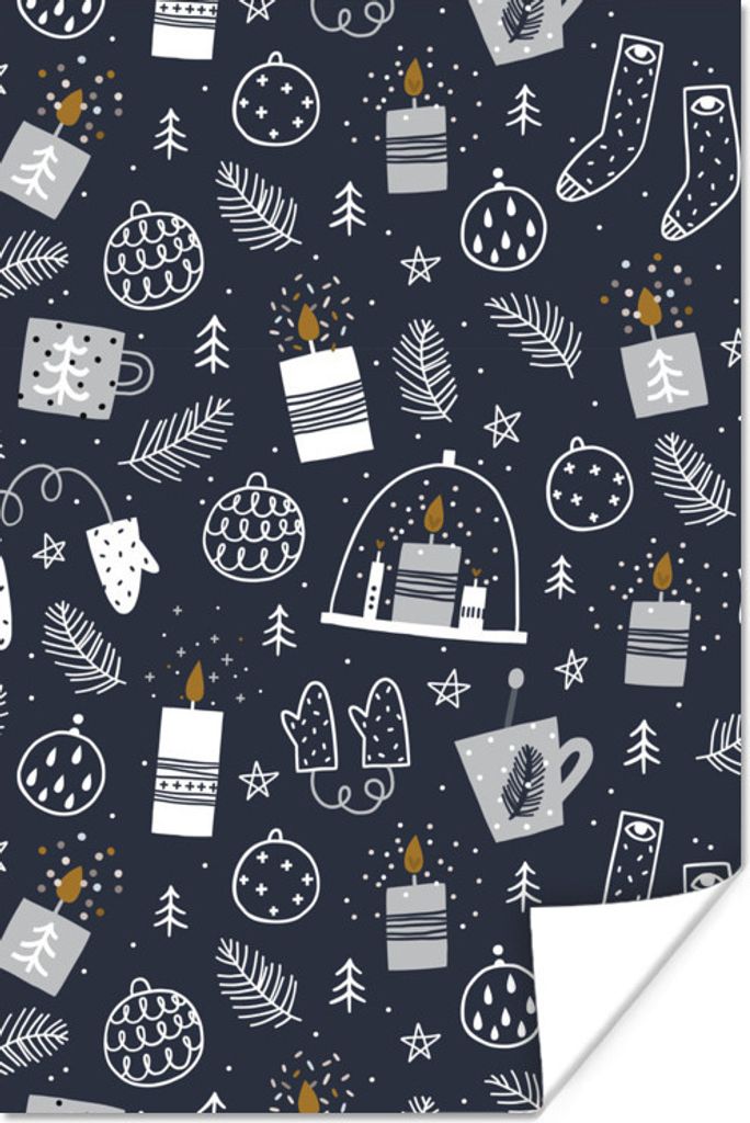 MuchoWow Poster Muster - Weihnachten - Kerzen 20x30 cm - Papierdruck