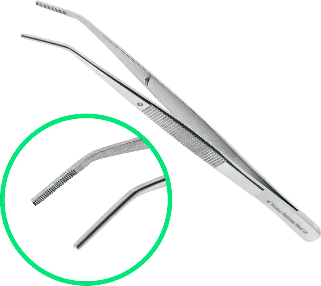 Pincette dentaire métal 15 cm simple courbure pour saisie sans glisse