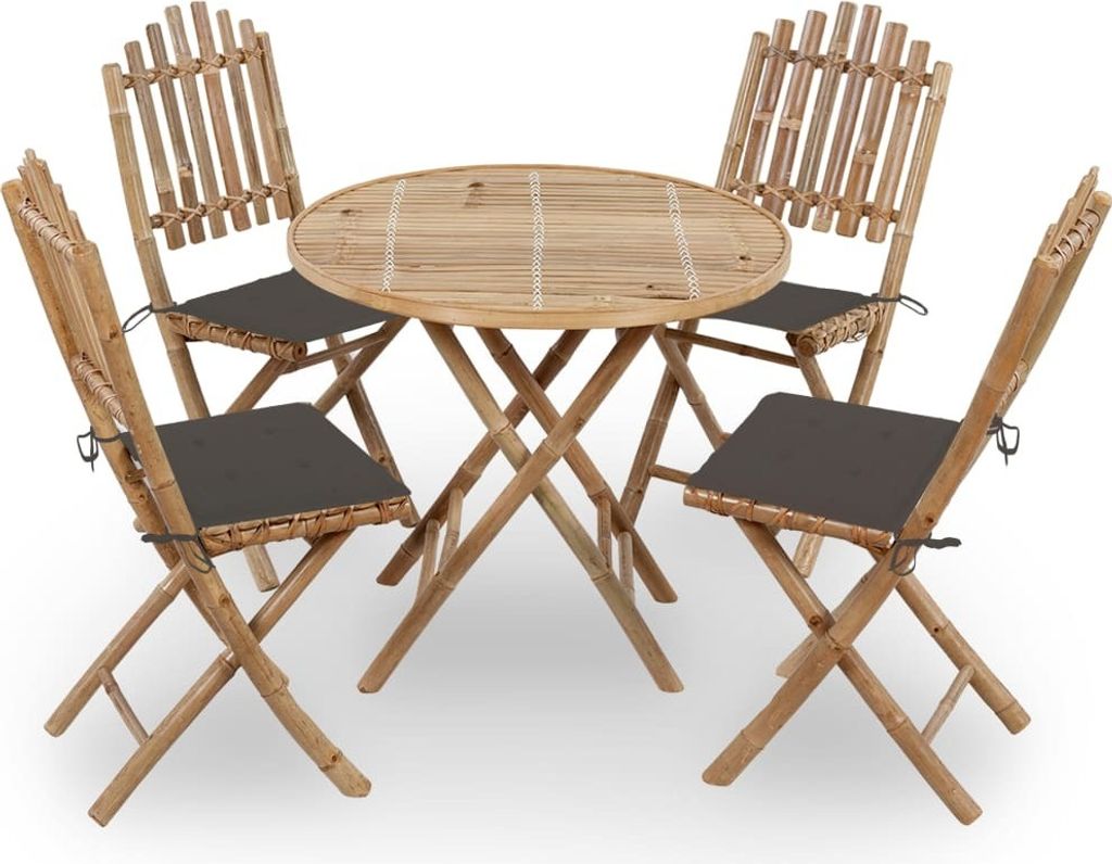 Möbel 5-tlg. Garten-Essgruppe mit Kissen Klappbar Bambus - Loungegruppe 3063968