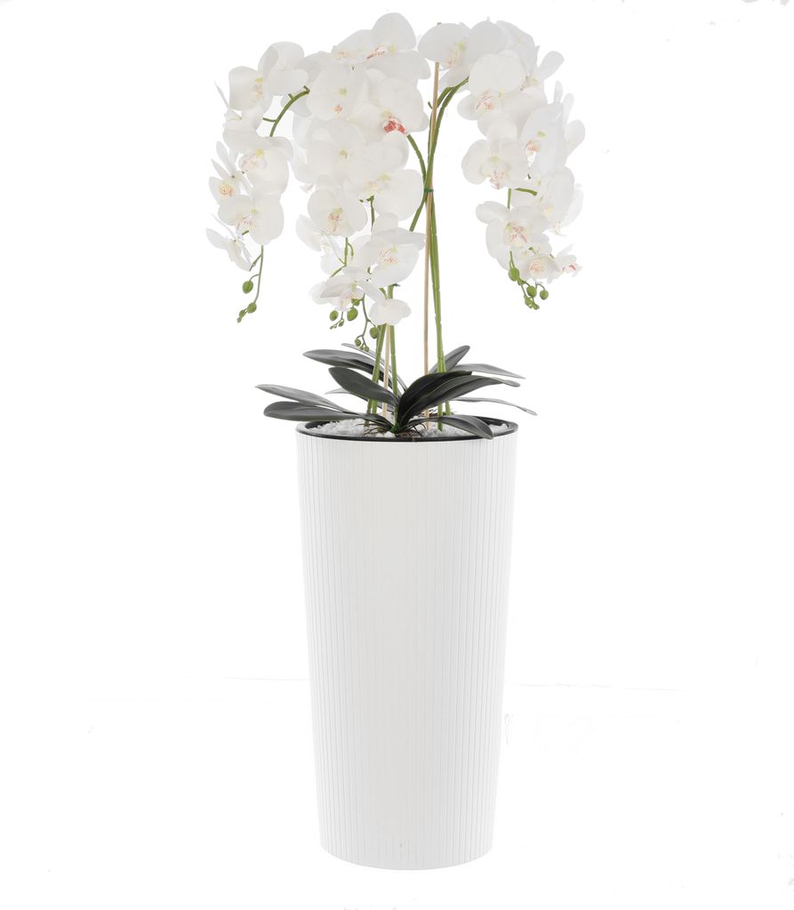 Orchidée artificielle bouquet blanc dans pot de fleurs H Image du produit 