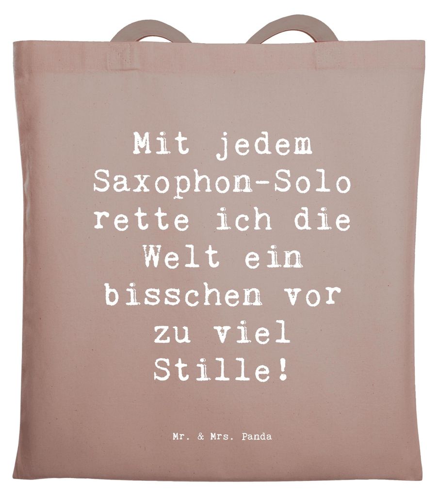 Mr. & Mrs. Panda Tote Bag Spruch Saxophon Magie - Braun Pastell - Geschenk, Schultasche, Laptoptasche, Musiker, Solo, Klangwelt, Saxophon-Solo, Mus...
