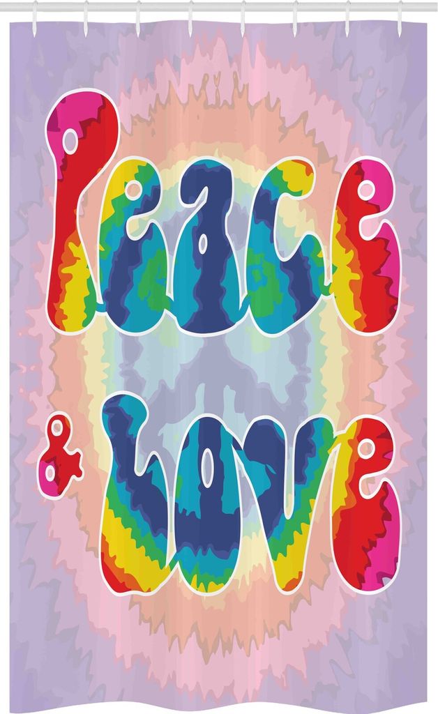 ABAKUHAUS Hippie Schmaler Duschvorhang, Peace Love Tie Dye-Effekt, Badezimmer Deko Set aus Stoff mit Haken, 120 x 180 cm, Mehrfarbig