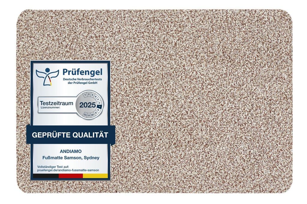 Baumwoll-Fußmatte in Hellbeige, ca. 50 x 80 cm, mit Testsiegel – Blattschuss.
