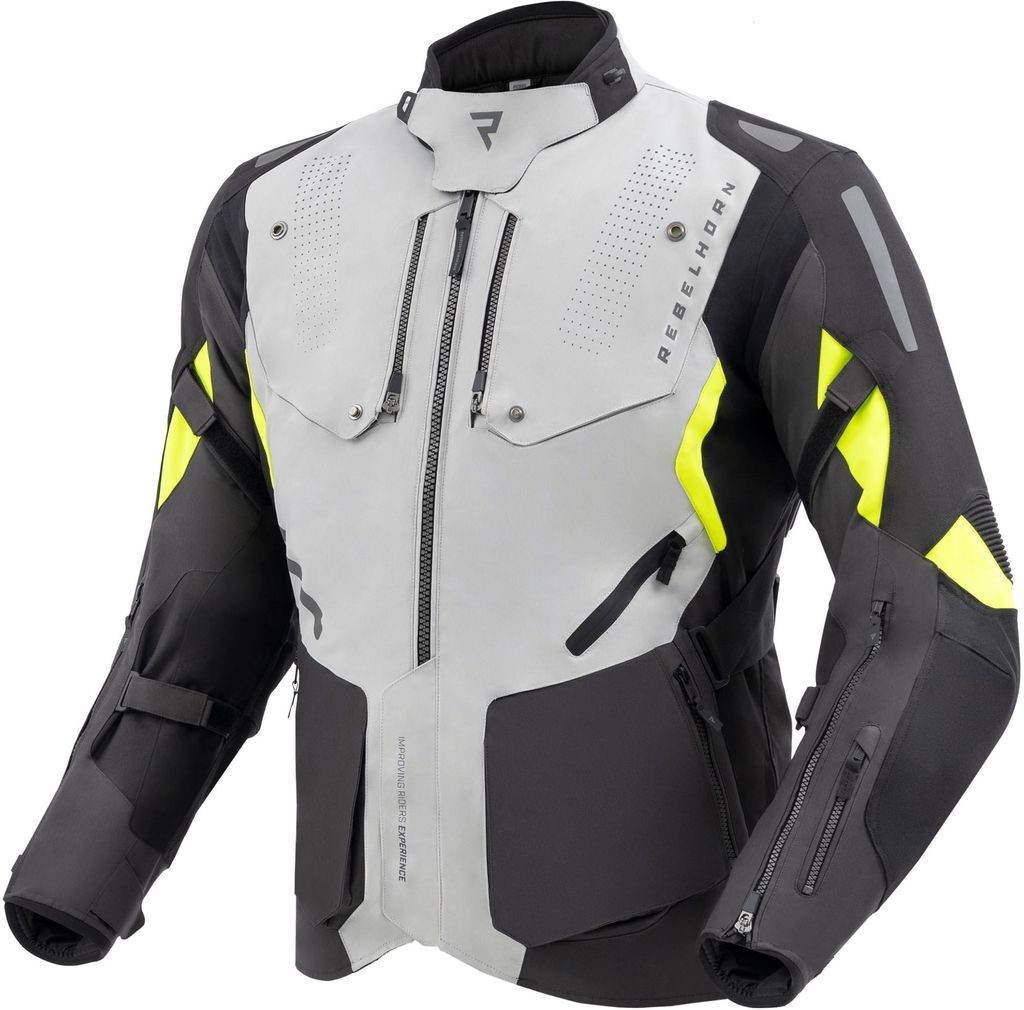 Rebelhorn Hiker 4 wasserdichte Motorrad Textil Jacke, schwarz/grau/gelb, XL