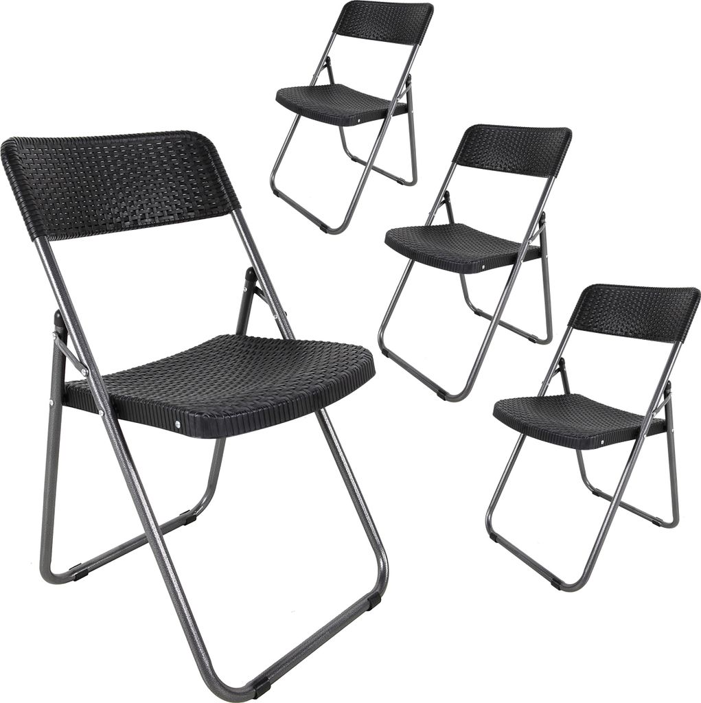 Metall Klappstuhl im Rattan Design - 4er Set / bis 120 Kg belastbar - Garten Beistell Stuhl (4 Stück)