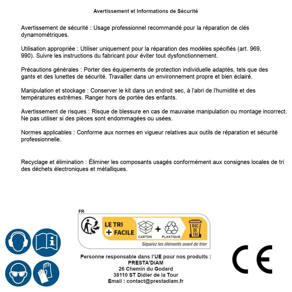 Kit de Réparation Clé Dynamométrique D-Work compatible Art. 969 et 990
