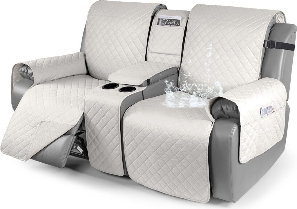 100% Wasserdichter Liegesitz-Bezug mit Konsole, rutschfest Liege-Couchbezug geteilte Sofabezüge mit 2 Getränkehalter, Möbelschutz für Haustiere...