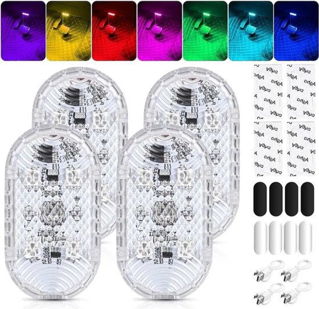 Éclairage d'ambiance voiture sans fil - 4 LED tactiles rechargeables