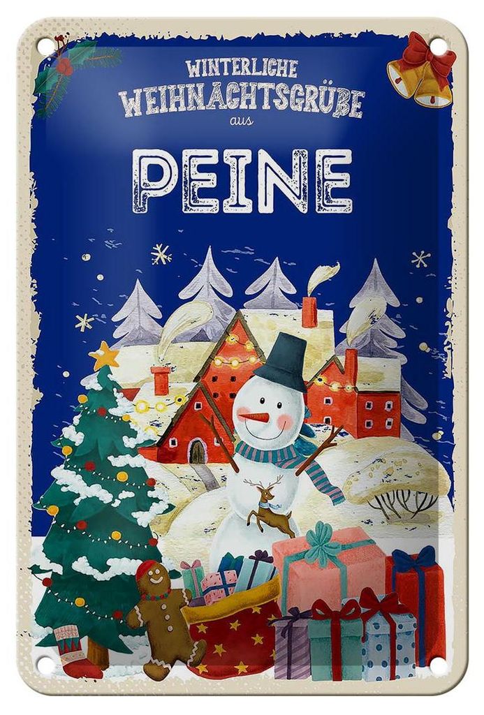 Blechschild Weihnachtsgrüße aus PEINE Geschenk Dekoration 12x18cm