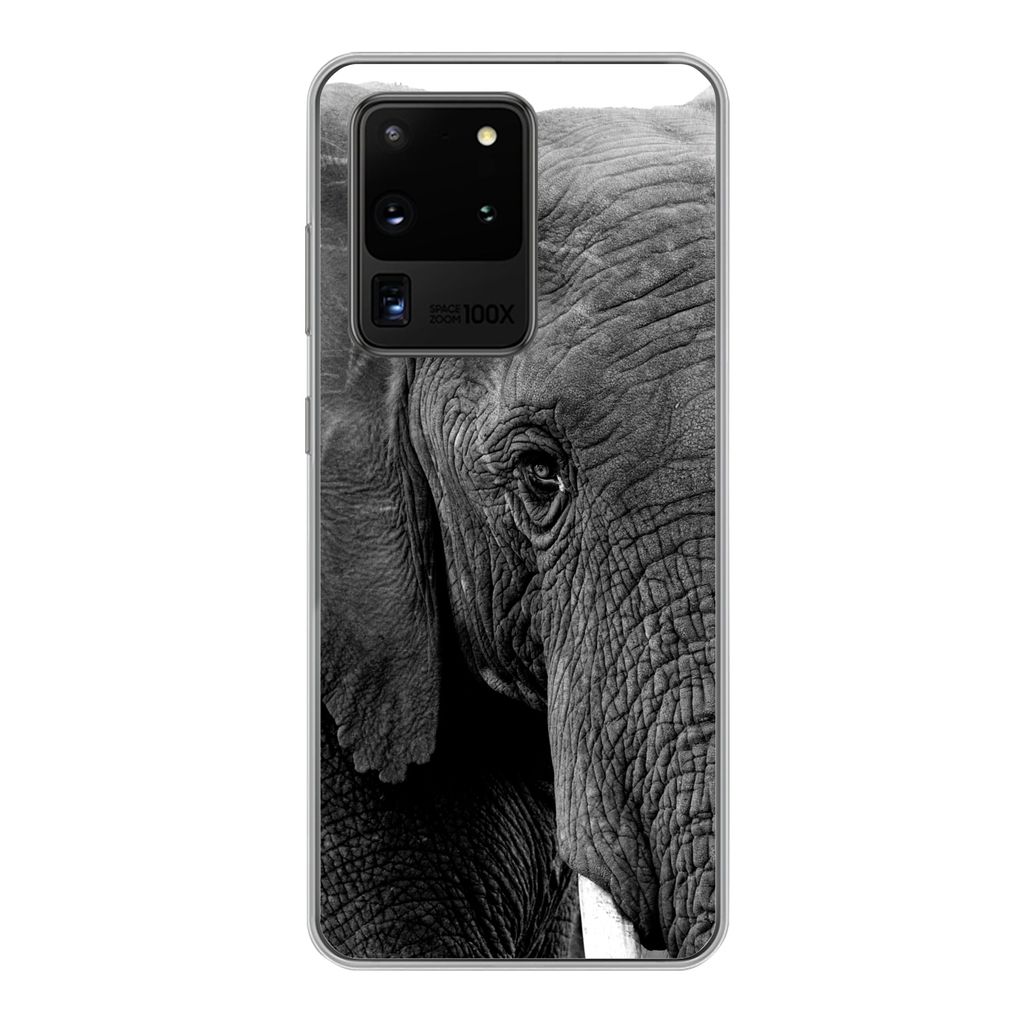 MuchoWow Handyhülle Schutzhülle Hülle für Samsung Galaxy S20 Ultra Elefant - Tiere - Schwarz - Weiß - Natur Silikon Softcase Handy Hülle - ...