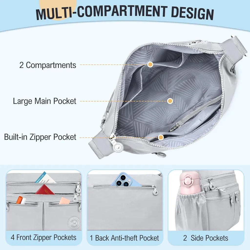 Borsa a Tracolla TEUEN Grande per Viaggi - Nylon Antifurto e Impermeabile - 11