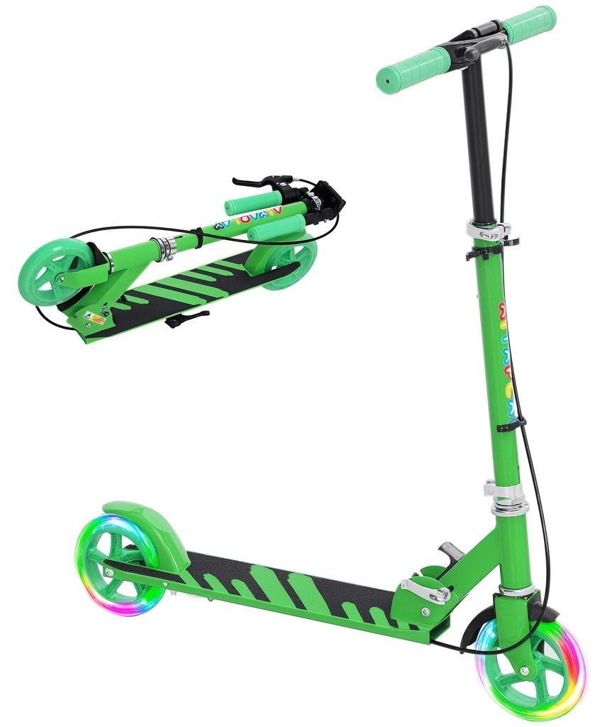 Kinderroller, Doppelte Bremsen, Metallrahmen, Fu?stš¹tze, faltbar, 3-8 Jahre, Grš¹n, 73,0x36,0x89,0 cm, verstellbar, fš¹r Kinder