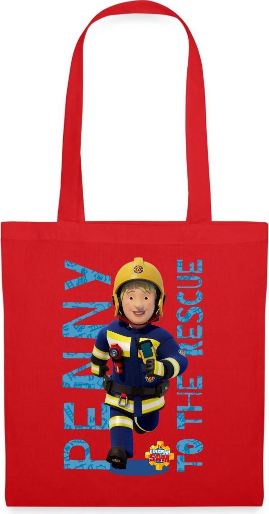 Spreadshirt Feuerwehrmann Sam Penny To The Rescue Stoffbeutel, One size, Rot