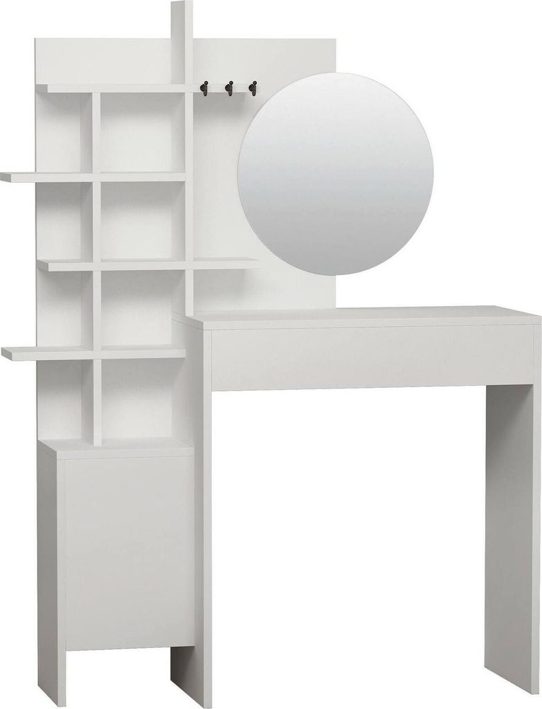 Dmora Konsolentisch Pago 71,5x35x83h cm Weiß, Inkl. Spiegel 2 Regalböden