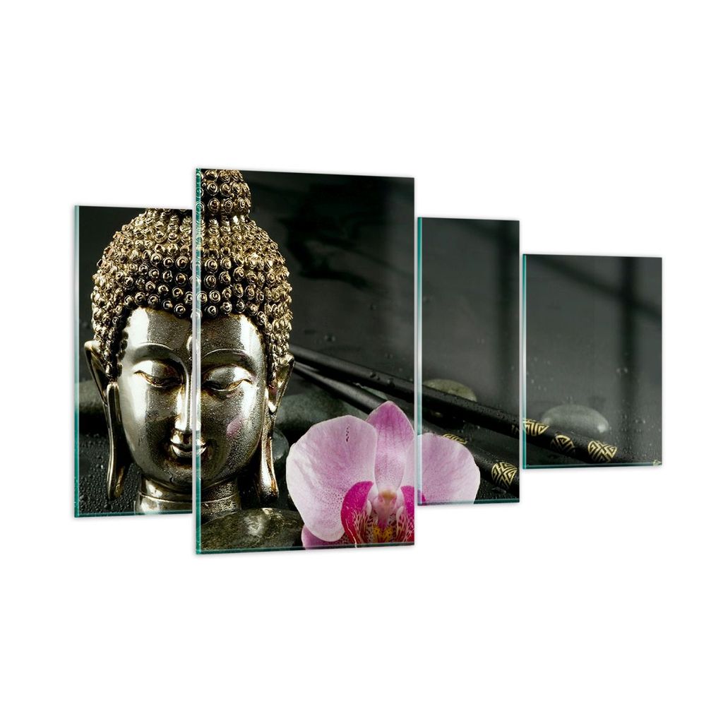 Bilder auf glas - Buddha Blume Stöcke - 120x70cm - Glasbilder - Wandbilder - Kunstdruck - zum Aufhängen bereit - Wanddekoration aus Glas - Glas B...