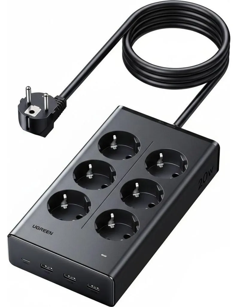 Barre d'alimentation 6 prises Ugreen S622 noire haute sécurité 1,5m