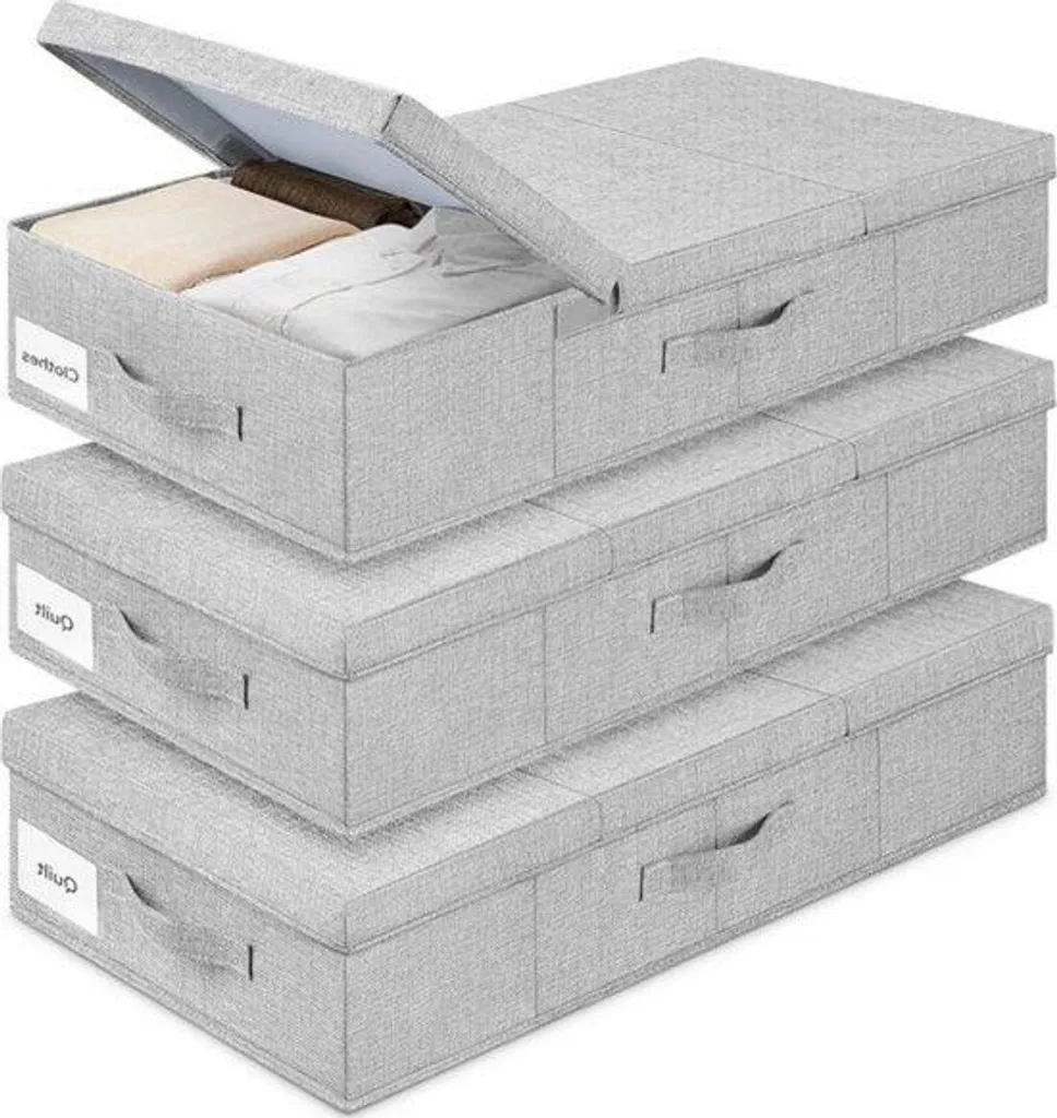 Housse de rangement sous le lit lot de 3 grands sacs souples gris 15cm