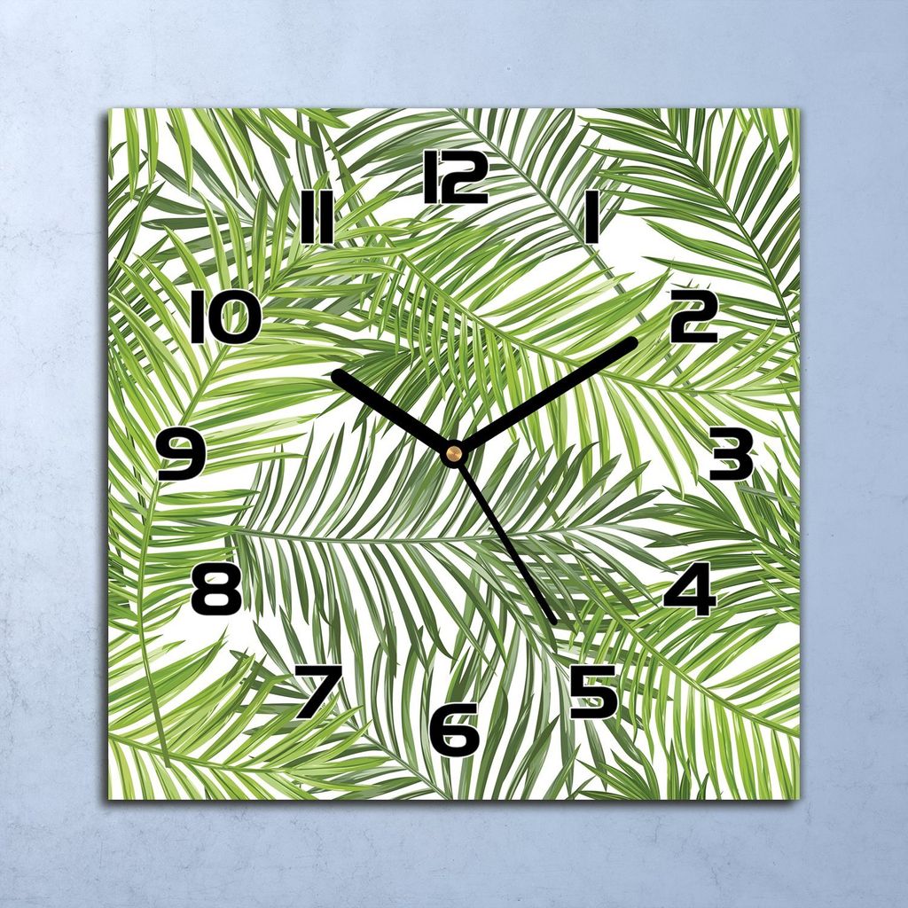 Wanduhr Echt-Glas-Küchenuhr Palmblatt Grüne Quarz Lautlos 30x30 Deko Bilder