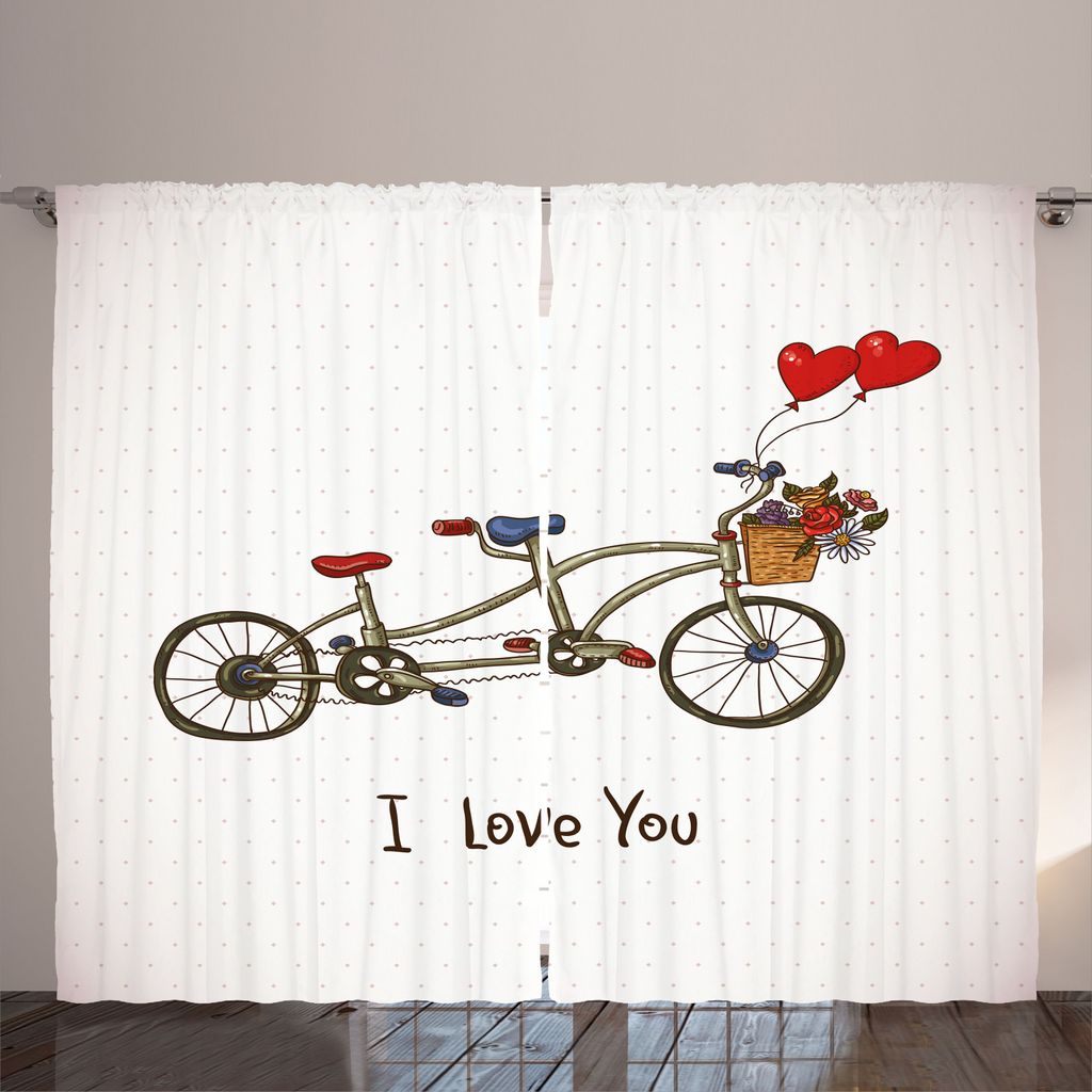 ABAKUHAUS Bike Party Rustikaler Vorhang, Romantisches Tandem Fahrrad, Wohnzimmer Universalband Gardinen mit Schlaufen und Haken, 280 x 225 cm, Ivor...