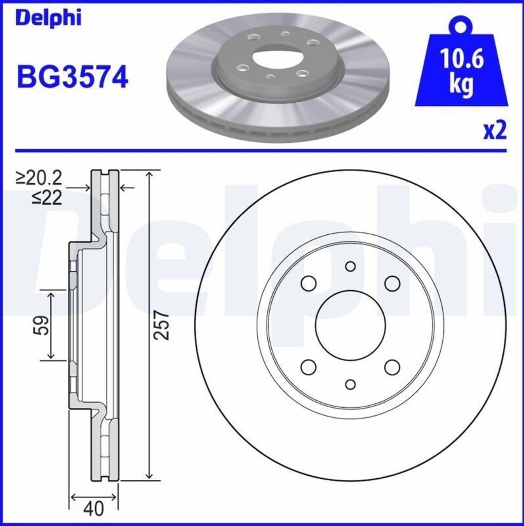 2x DELPHI Bremsscheibe BG3574 für FIAT GRANDE PUNTO (199) PANDA (169) 500 (312)