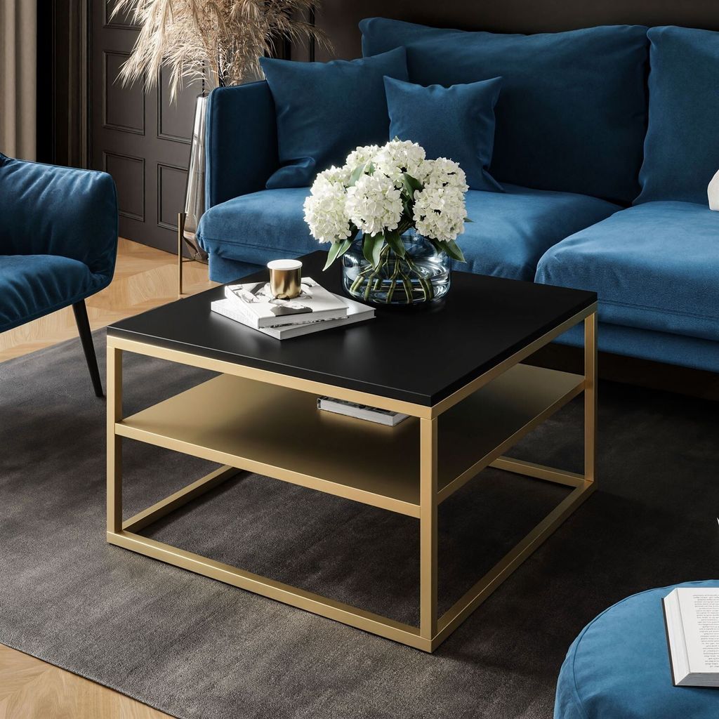 Couchtisch NOVA mit Ablage Schwarz matt / Gold matt Produktbild 