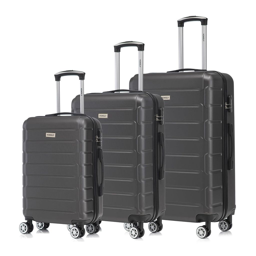 Suitcase Set, Rollkoffer Handgepäck, Kofferset, mit 4 Rollen 360°, Hartschalenreise Zahlenschloss, Weicher Gummigriff (3er Set, M,L&XL, Grau)