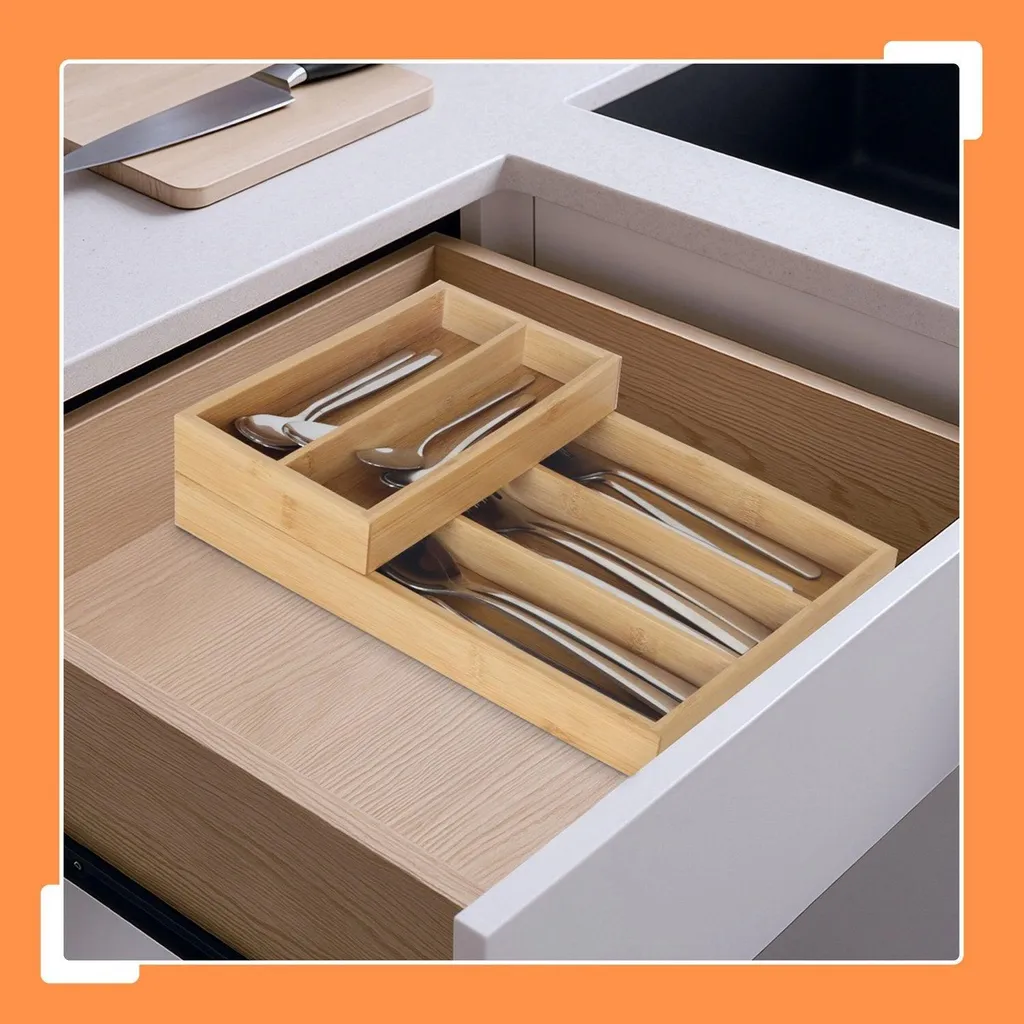 Divisori Cassetti in Bambù 2 Pezzi | Organizer 6 Scomparti Alta Qualità