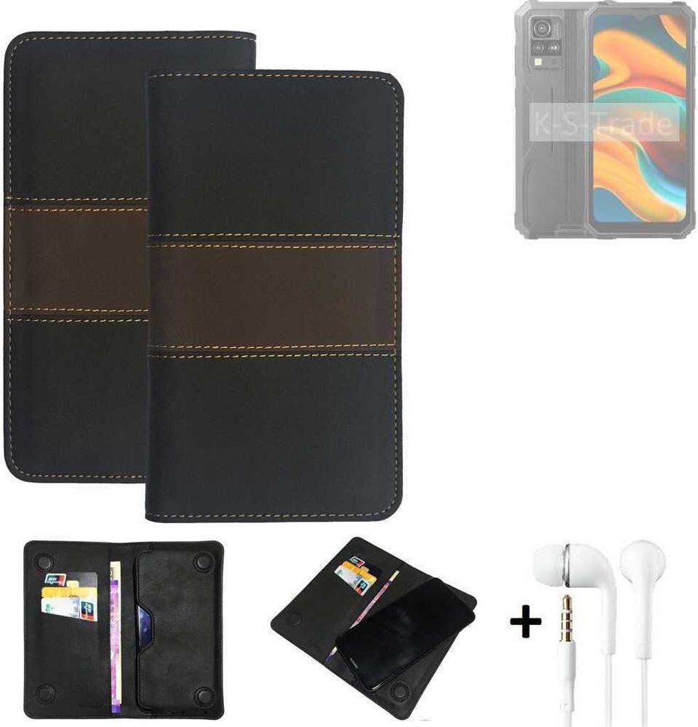 K-S-Trade Handyhülle + Kopfhörer kompatibel mit Blackview BV4800 Schutzhülle Walletcase Bookstyle Tasche Schutz Case Hülle Wallet Cover Kunstleder