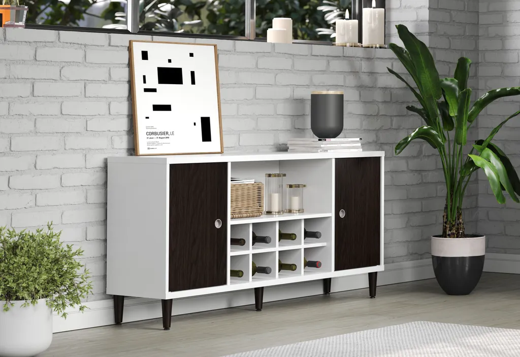 Buffet Evolution 2 portes avec range-bouteilles blanc et noir moderne - 22