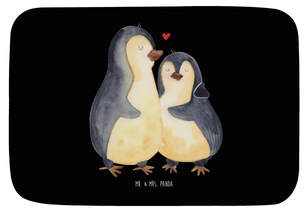 Mr. & Mrs. Panda Badvorleger Pinguin umarmen - Schwarz - Geschenk, Liebe, Verlobung, Badematte, Badezimmerteppich, teppich für bad, Badteppich, Um...