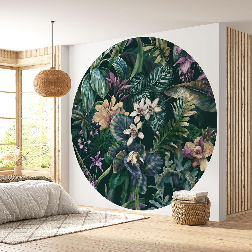Runde Tapete / Kreis - Lumaléa - Blumenmuster - Premium-Papier 185 g, abwaschbar - Durchmesser 90 cm