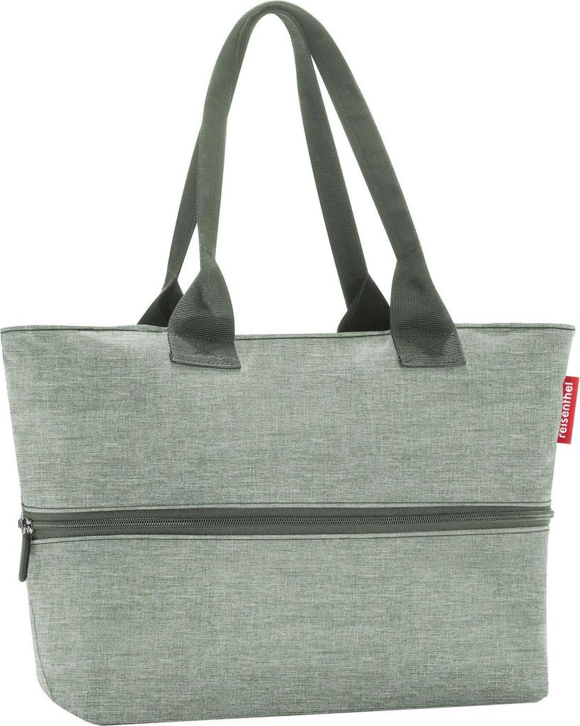 A studio shot of a gray and green shopper bag.