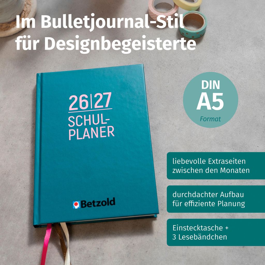 Betzold Design-Schulplaner, Hardcover, DIN A5, Schuljahr: 2026/2027