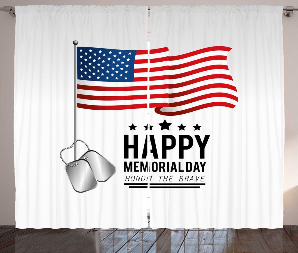 ABAKUHAUS Gedenktag Rustikaler Vorhang, Patriotische Sterne USA, Wohnzimmer Universalband Gardinen mit Schlaufen und Haken, 280 x 225 cm, grau Mult...