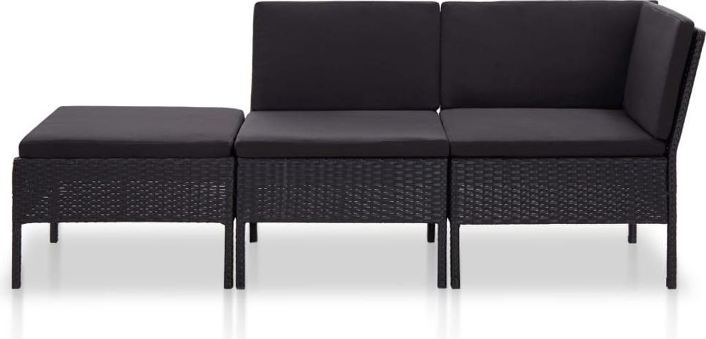 vidaXL 3-tlg. Garten-Lounge-Set mit Auflagen Poly Rattan Schwarz