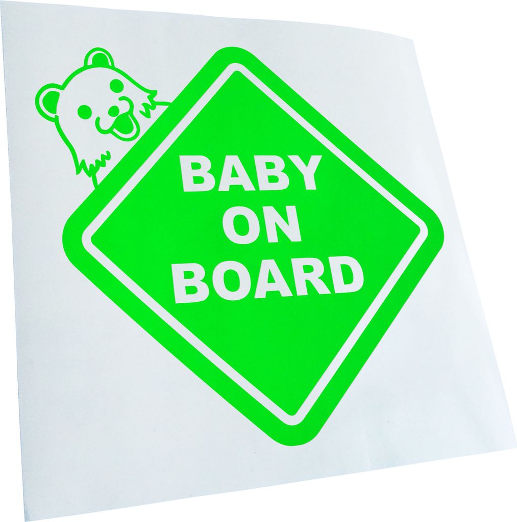 Kiwistar - Autoaufkleber - neongrün - 60 x 60 cm - Baby on Board Pedobär - Heckscheibenaufkleber - Aufkleber für Auto Kfz Fahrrad, LKW, Truck Mofa