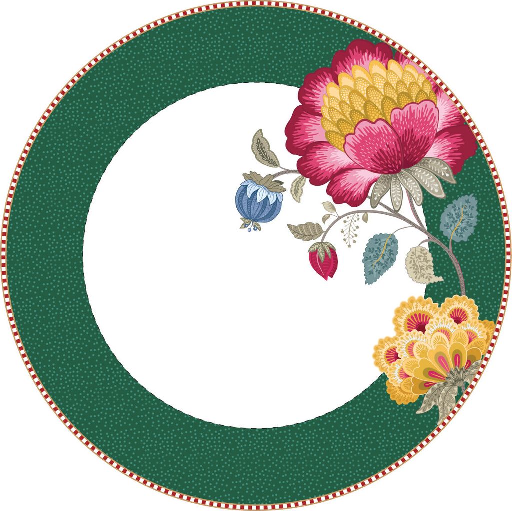 A decorative plate with floral motifs.