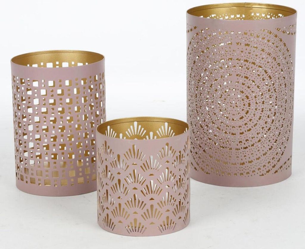 3-teiliges Windlicht-Set aus Metall – verschiedene Farben und Designs, dekorative Laternen für Garten, Terrasse oder Wohnraum, robust und stimmu...